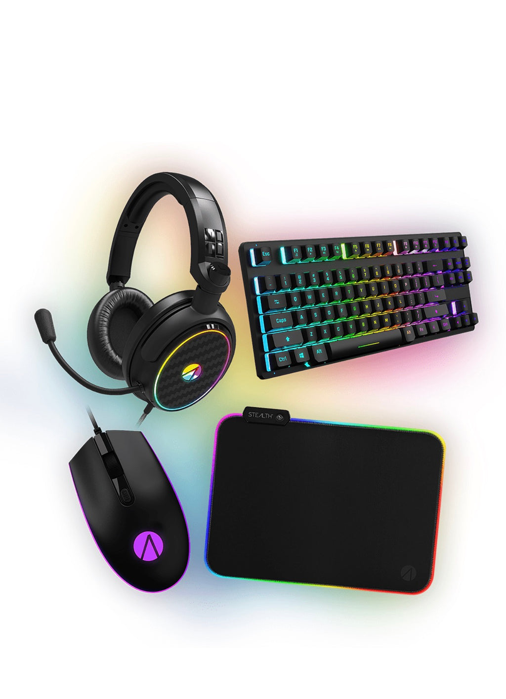 Stealth Light Up Gaming Setup Bundle - Keyboard, Mouse, Mouse Pad, C6-100 LED Gaming Headset