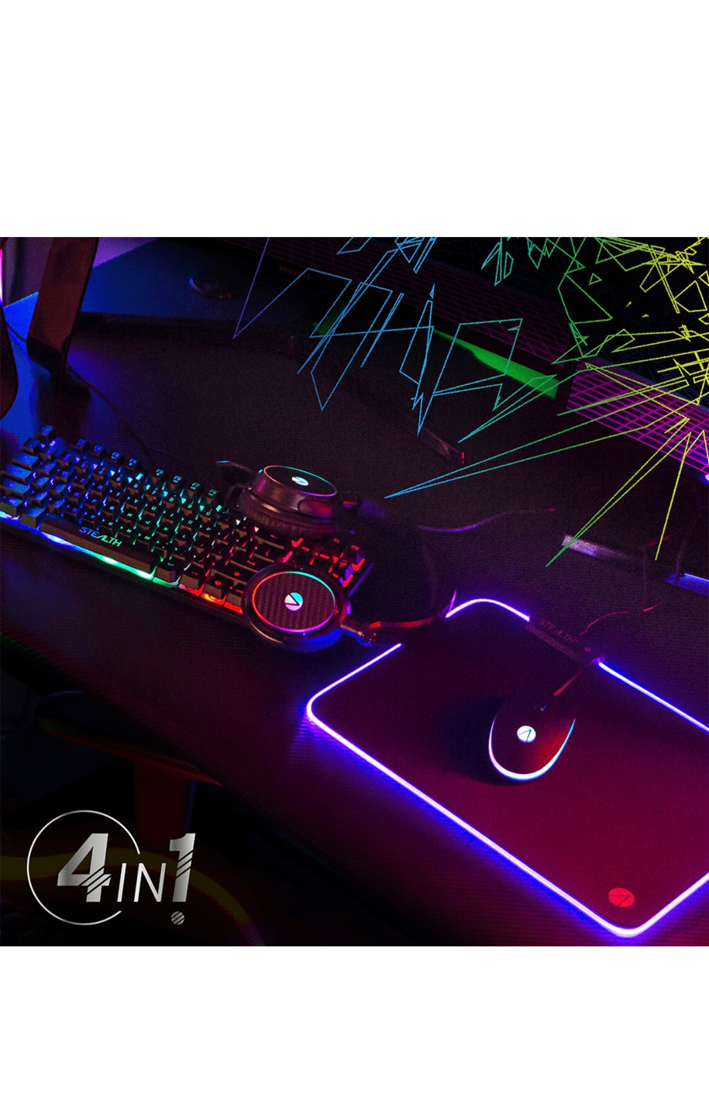 Stealth Light Up Gaming Setup Bundle - Keyboard, Mouse, Mouse Pad, C6-100 LED Gaming Headset